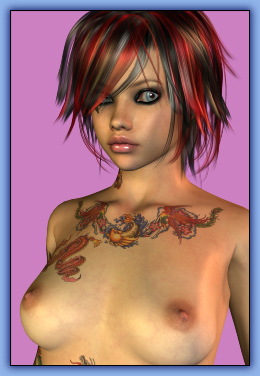 Busty shemale with large tats